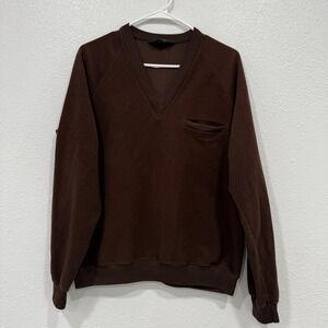 Vintage Lee Brown V-Neck Pocket Sweatshirt Made in USA Mens L‎ Y2K Retro 80s
